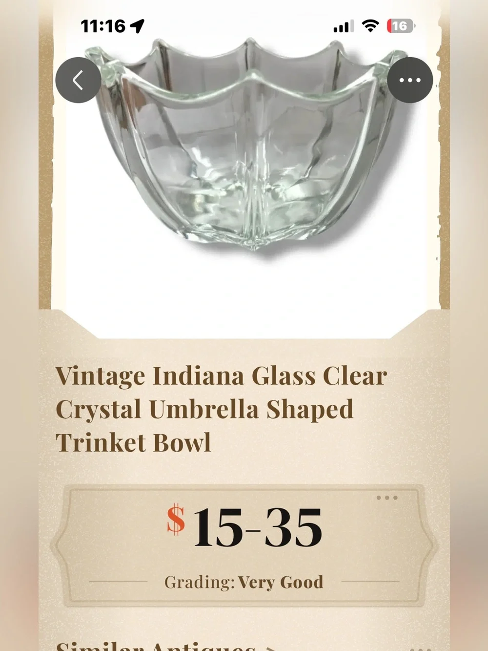 Vintage Indiana Crystal Umbrella Trinket Bowl